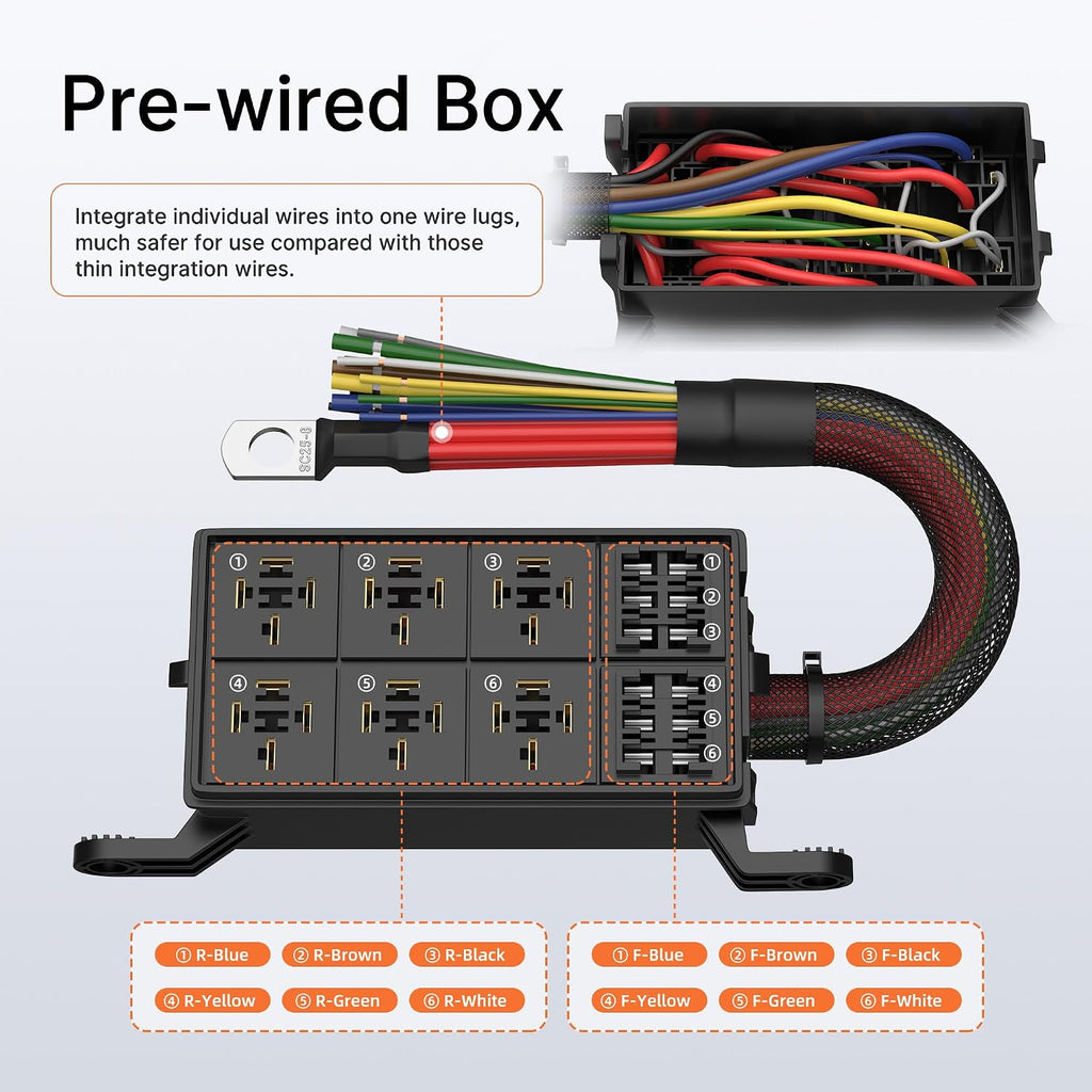 12V Relay Box 6 Way12 AWG Pre-Wired Waterproof Relay Box 6 Slot ATC/ATO Fuse Relay Block Universal Relay Panel for