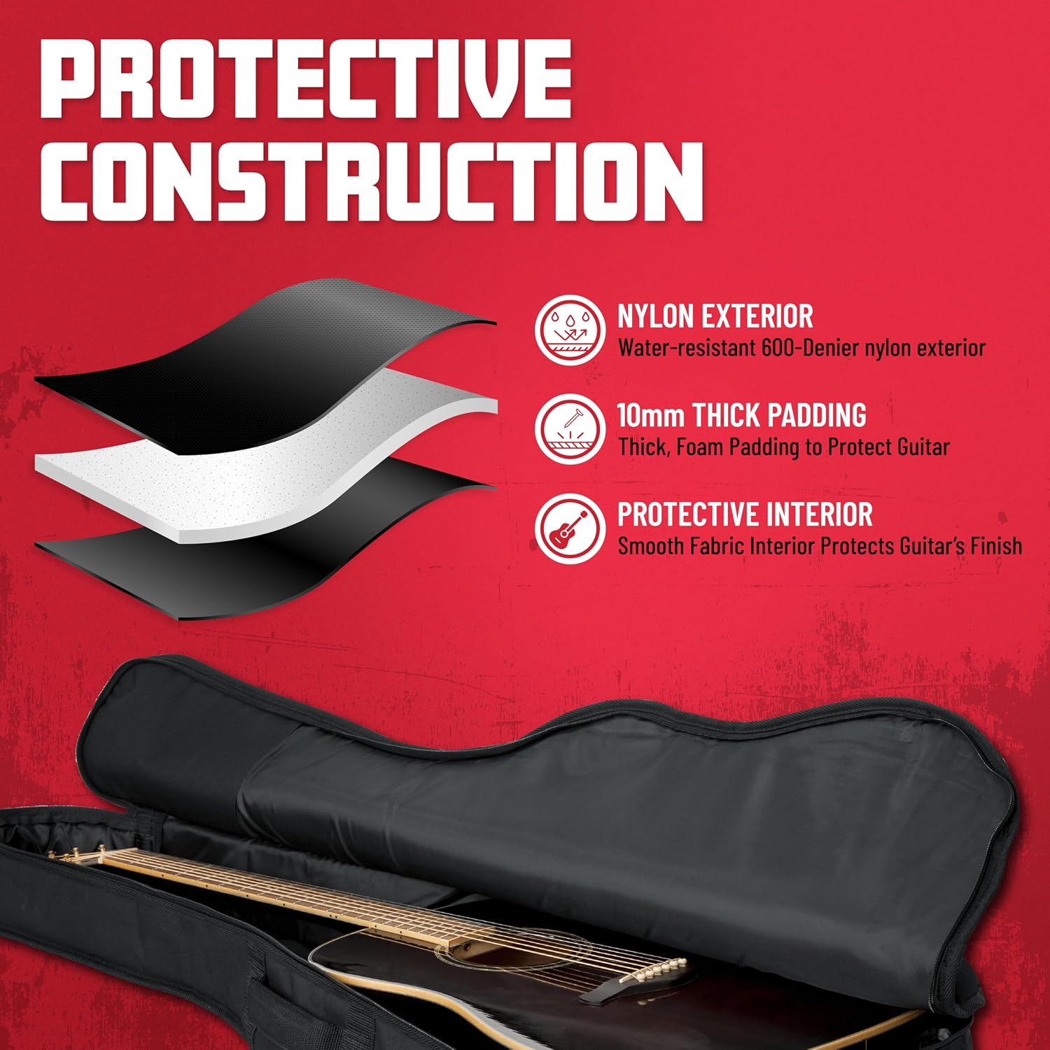 Cases Foam Padded Acoustic Guitar Gig Bag, Fits Dreadnought Style Acoustic Guitars up to 41.9" in Length (GBE-DREAD)