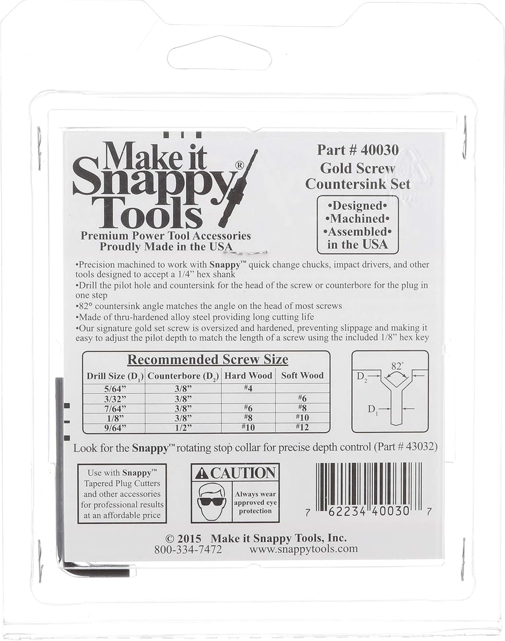 Snappy 5pc Gold Screw Countersink Drill Bit Set 5/64-9-64" USA