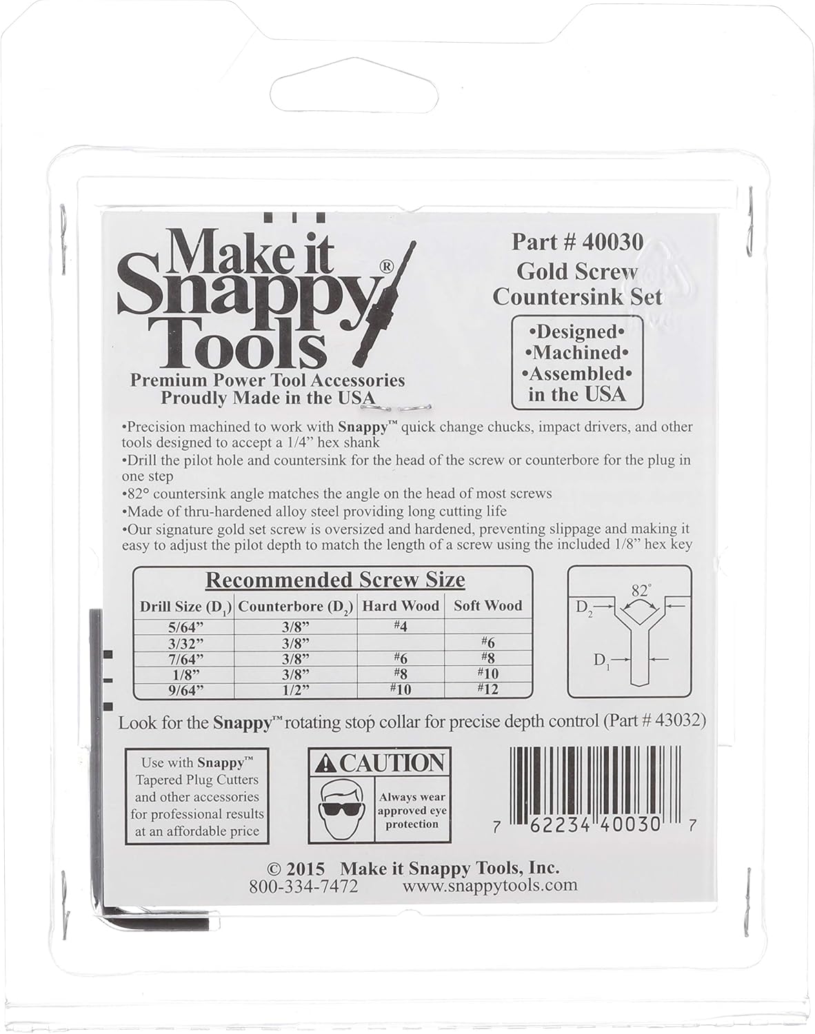 Snappy 5pc Gold Screw Countersink Drill Bit Set 5/64-9-64" USA