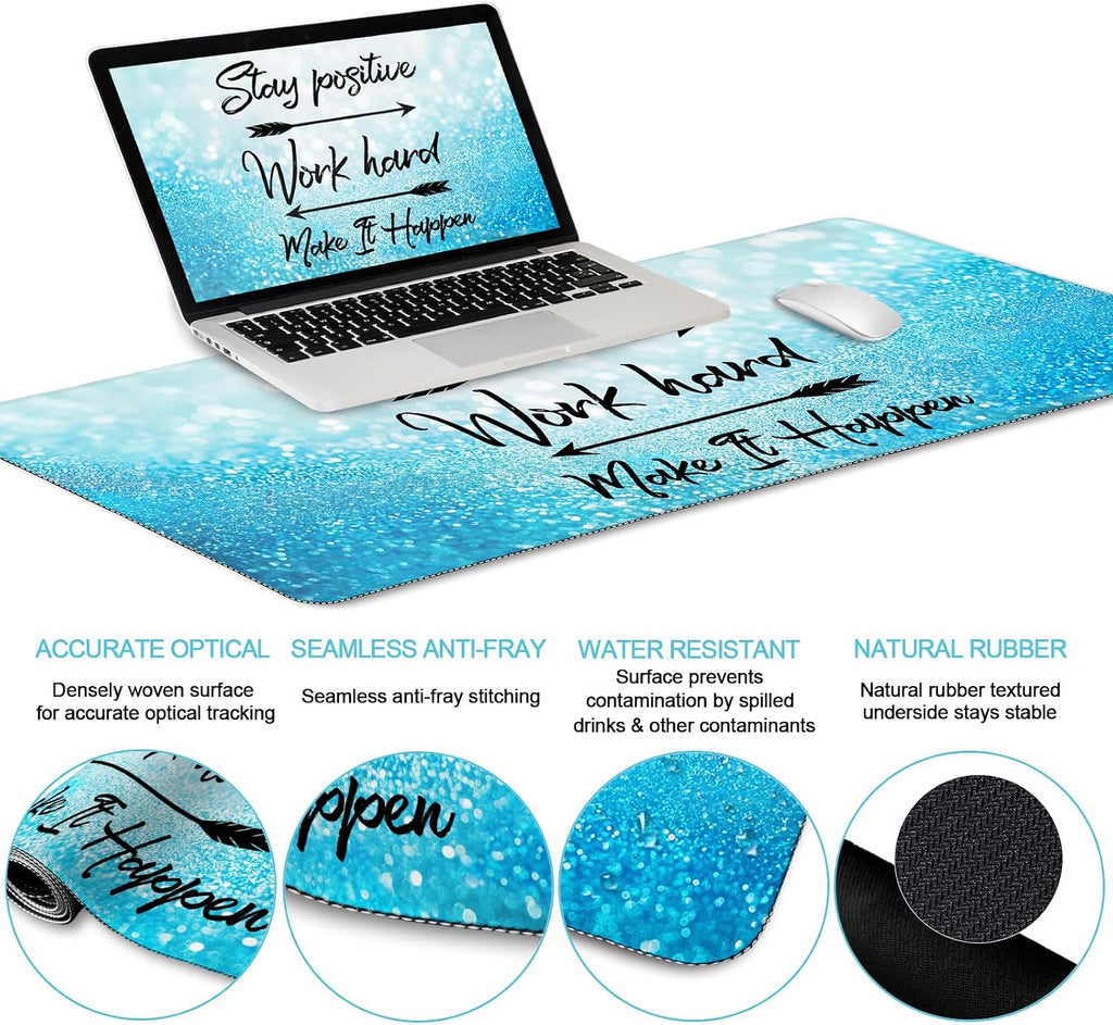 Desk Mat Pad Set, Large Mouse Pad with Wrist Rest, Stay Positive | Ergonomic Mouse Pad, Gaming Computer Keyboard Mat