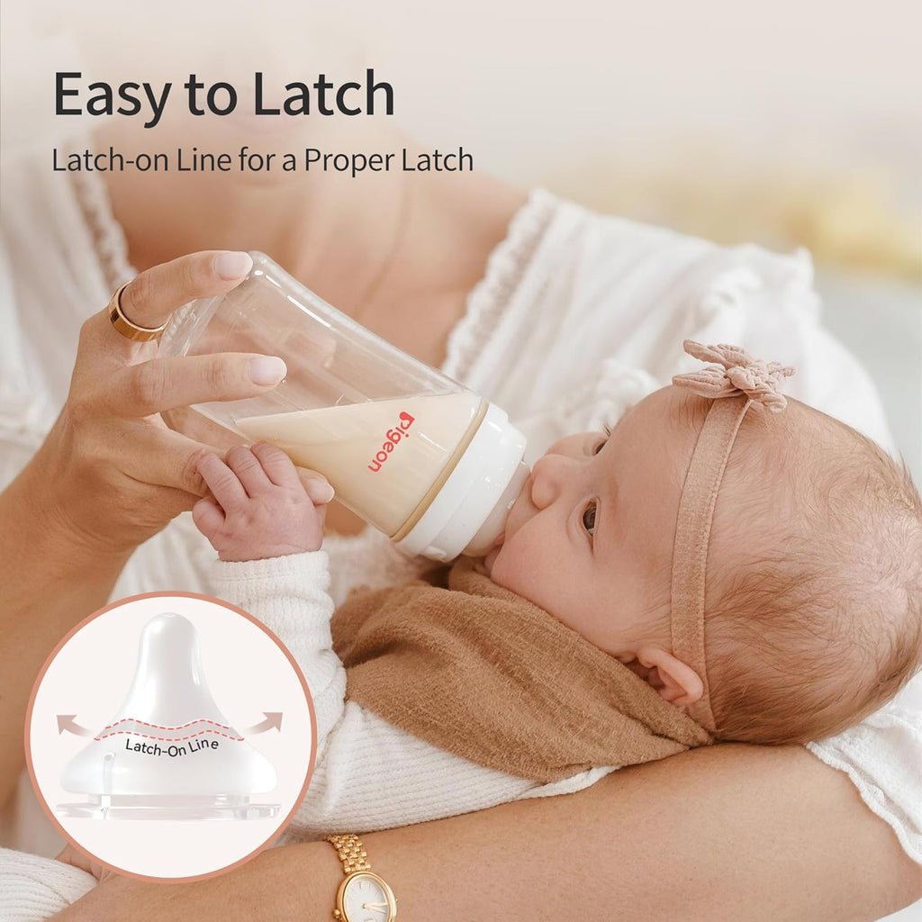 Newborn Baby Bottle Feeding Gift Set, Nurture & Nest, Anti-Colic Wide Neck Bottles with Latch-On Silicone Nipples, 3