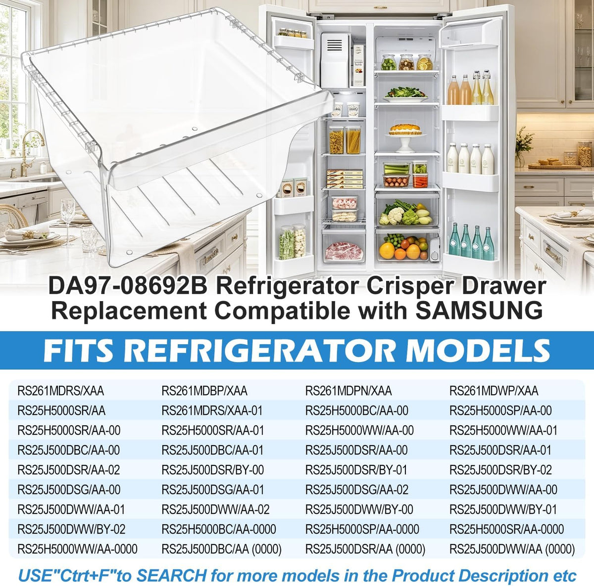 DA97-08692B Fridge Crisper Drawer Replacement for Samsung Refrigerator