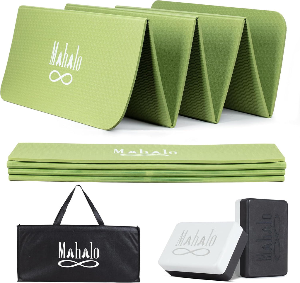 Foldable Yoga Mat + Carry Bag, 6mm 7-fold Workout Mat, Easy to Store, Anti-Slip Folding Exercise Mat for Yoga