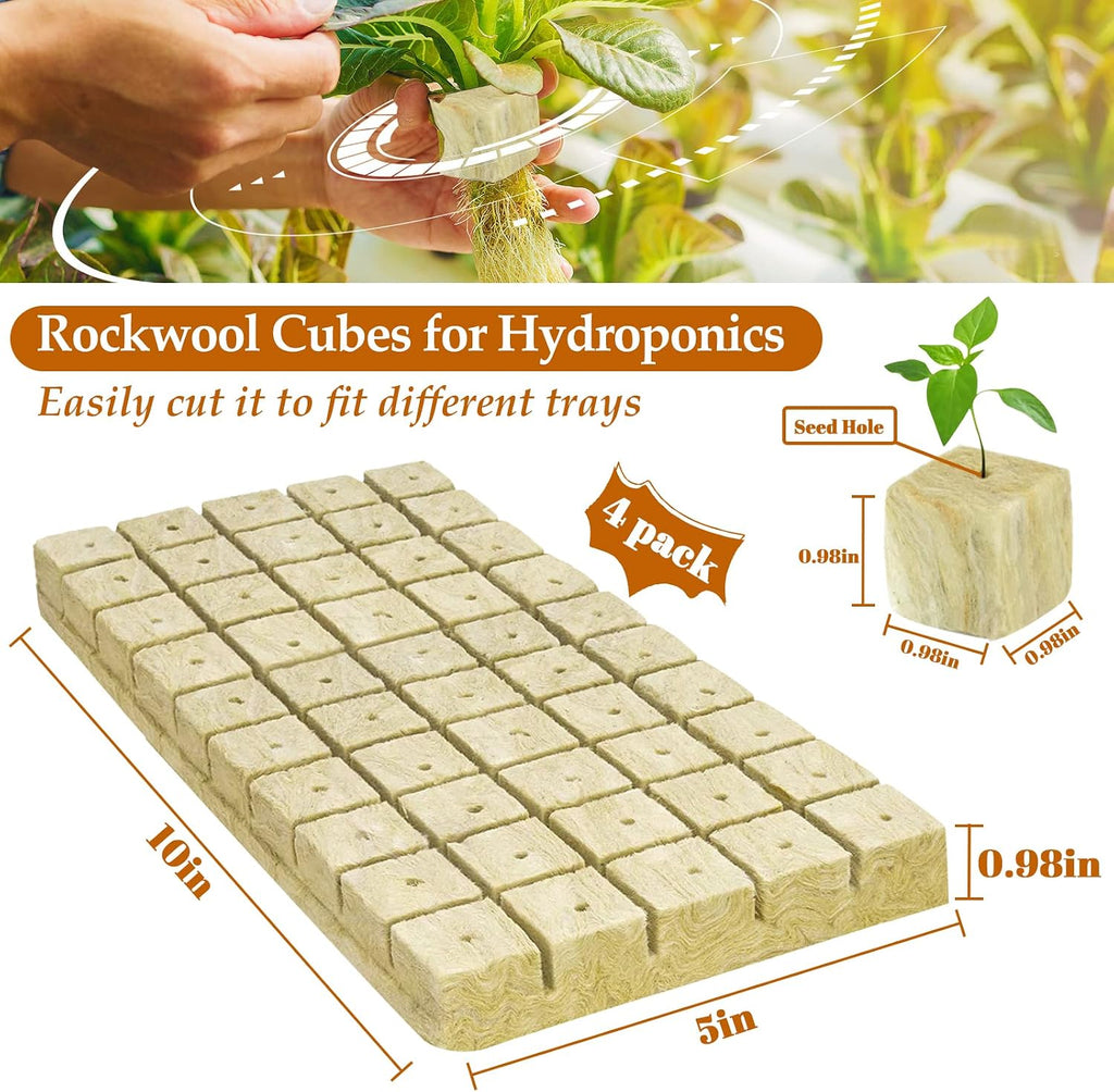 1 Inch Rockwool Cubes Seed Starter Plugs for Hydroponics, 200 Plugs | Promotes Germination Rate & Root Growth