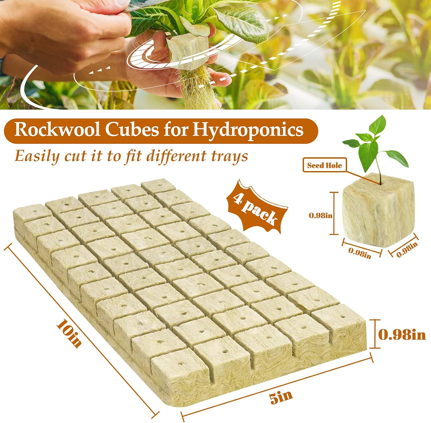 1 Inch Rockwool Cubes Seed Starter Plugs for Hydroponics, 200 Plugs | Promotes Germination Rate & Root Growth