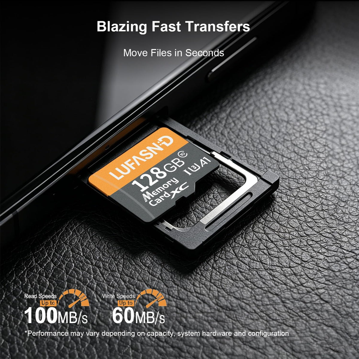 128GB Micro SD Card with Adapter, High Speed U3 C10 V30 SDXC Memory Card Up to 100MB/s, 4K Video Recording for GoPro