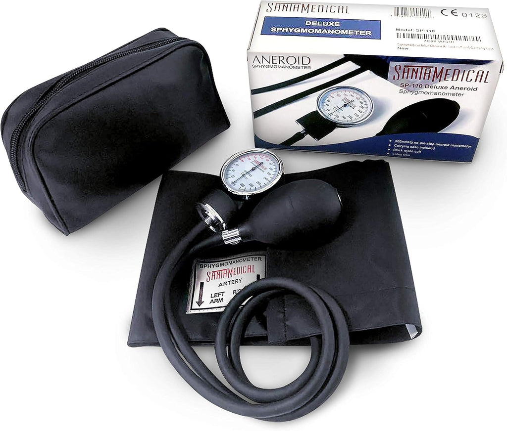 Adult Deluxe Aneroid Sphygmomanometer - Professional Blood Pressure Monitor with Adult Black Cuff and Carrying case