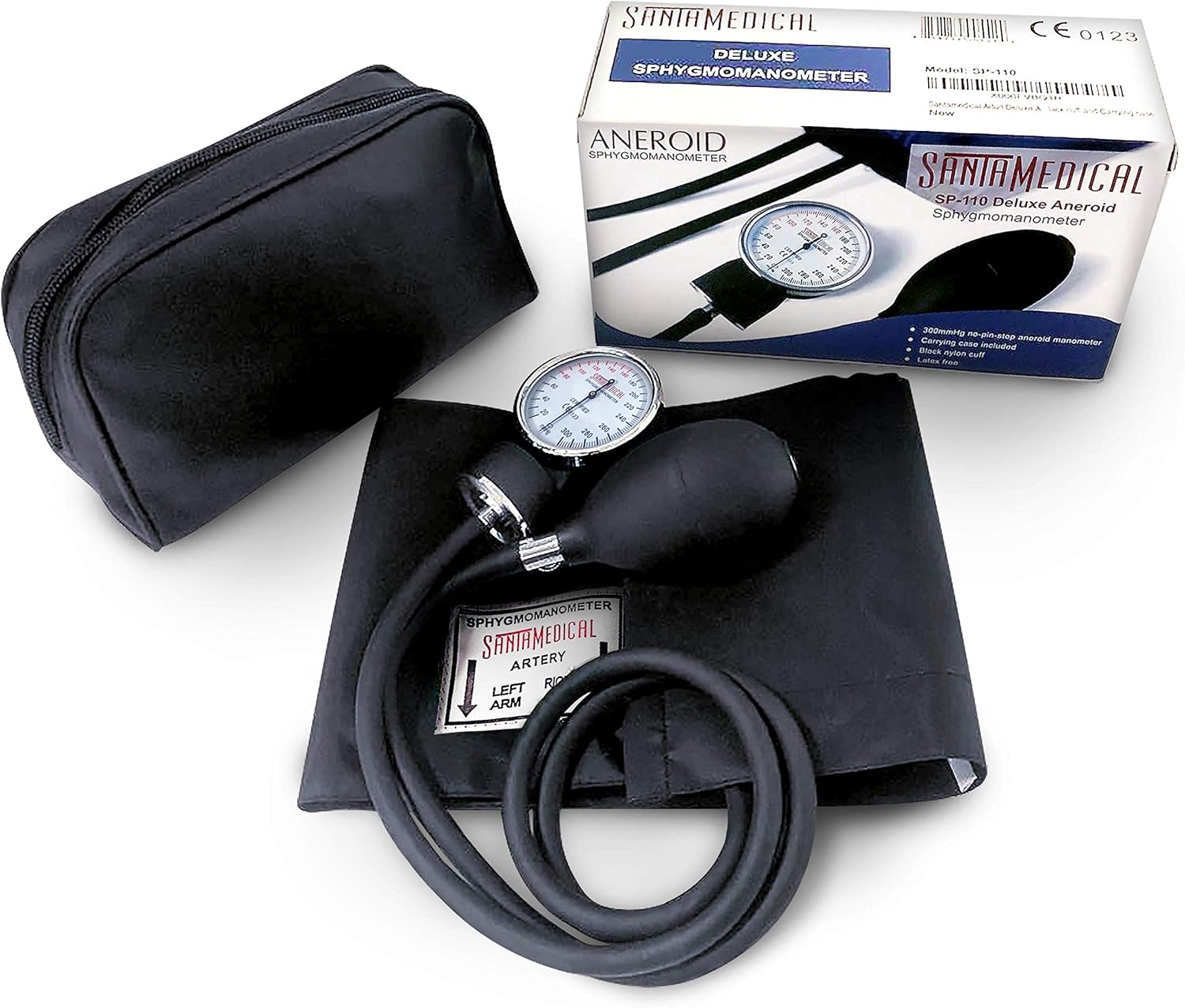 Adult Deluxe Aneroid Sphygmomanometer - Professional Blood Pressure Monitor with Adult Black Cuff and Carrying case