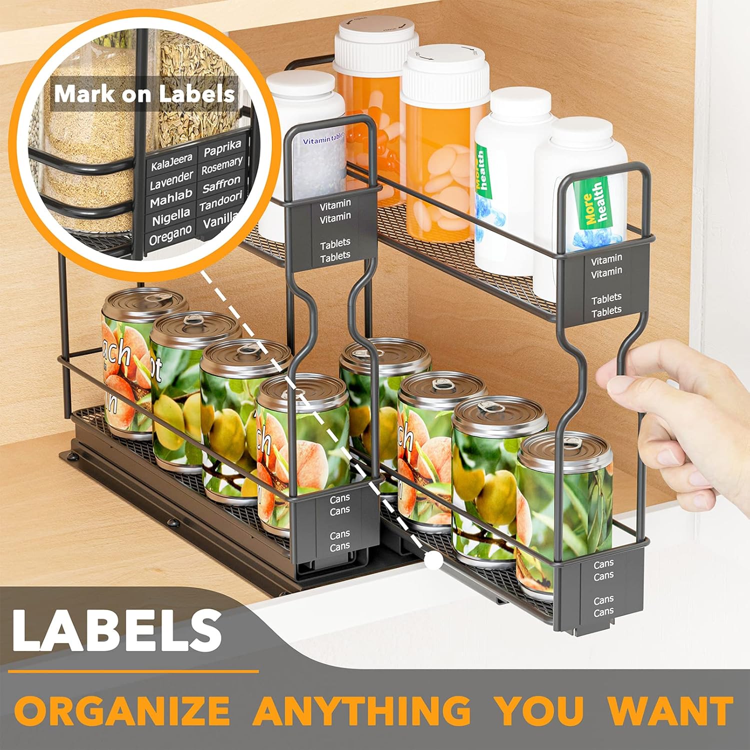 Pull Out Spice Rack Organizer for Cabinet, Heavy Duty Slide Out Seasoning Kitchen Organizer, Cabinet Organizer, with