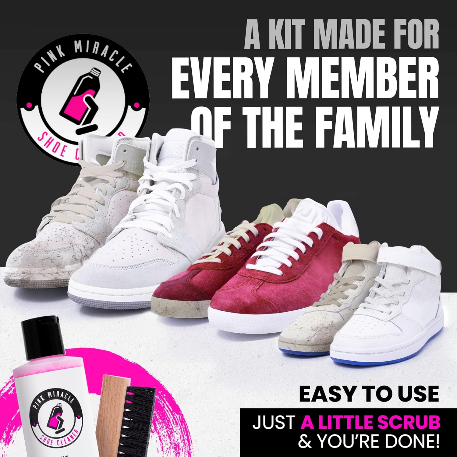 Shoe Cleaner Kit with Bottle and Brush For Fabric Cleaner For Leather, Whites, Suede and Nubuck Sneakers