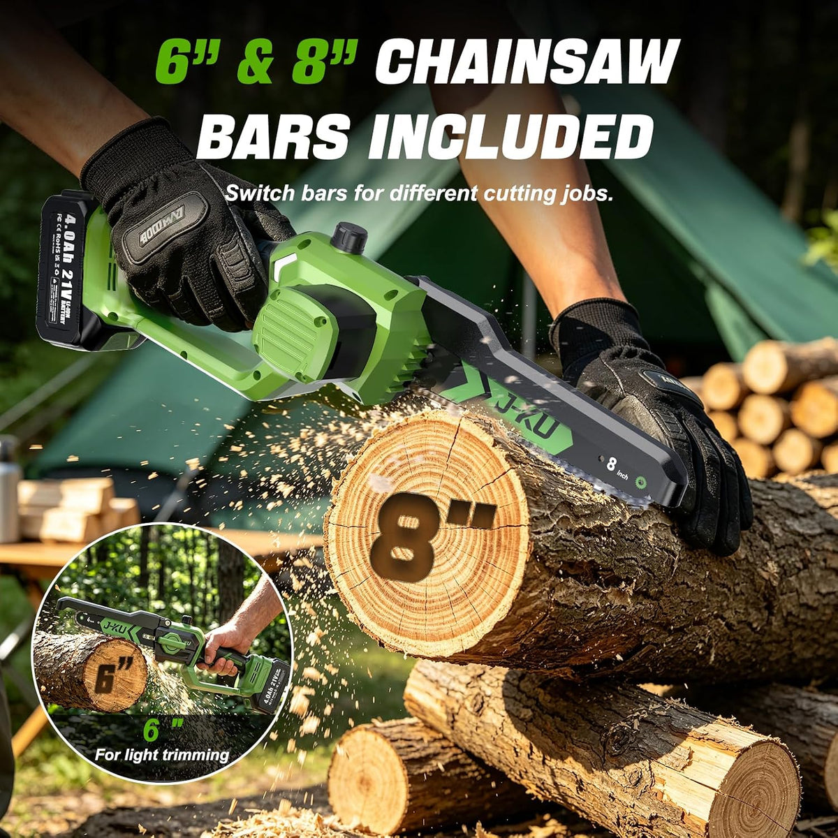 4-in-1 Electric Pole Saw & Pruning Shears Combo, 8" & 6" Mini Chainsaw with 2x4.0 Ah Batteries, 1.4in Cutting