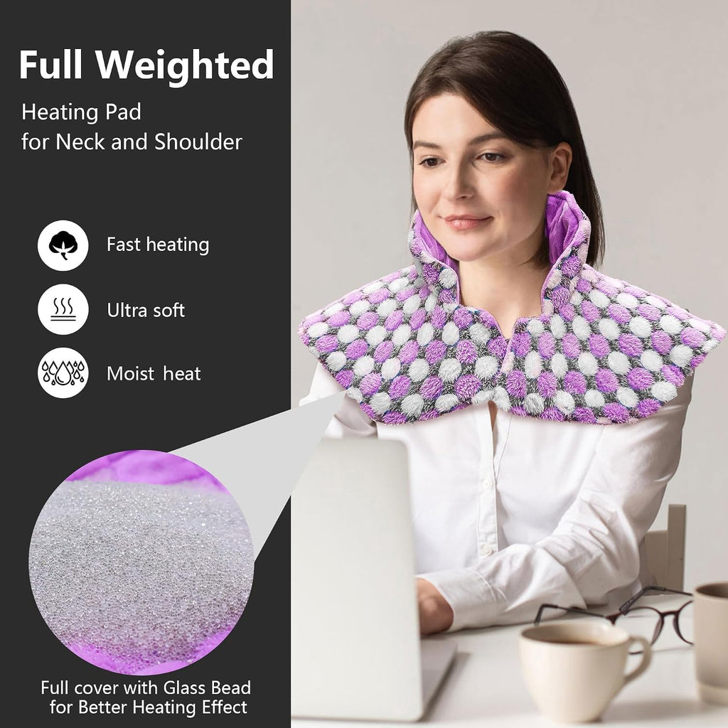 Full Weighted Heating Pad for Neck and Shoulders, Pasonio Large Electric Heated Wrap for Cramps and Pain Relief
