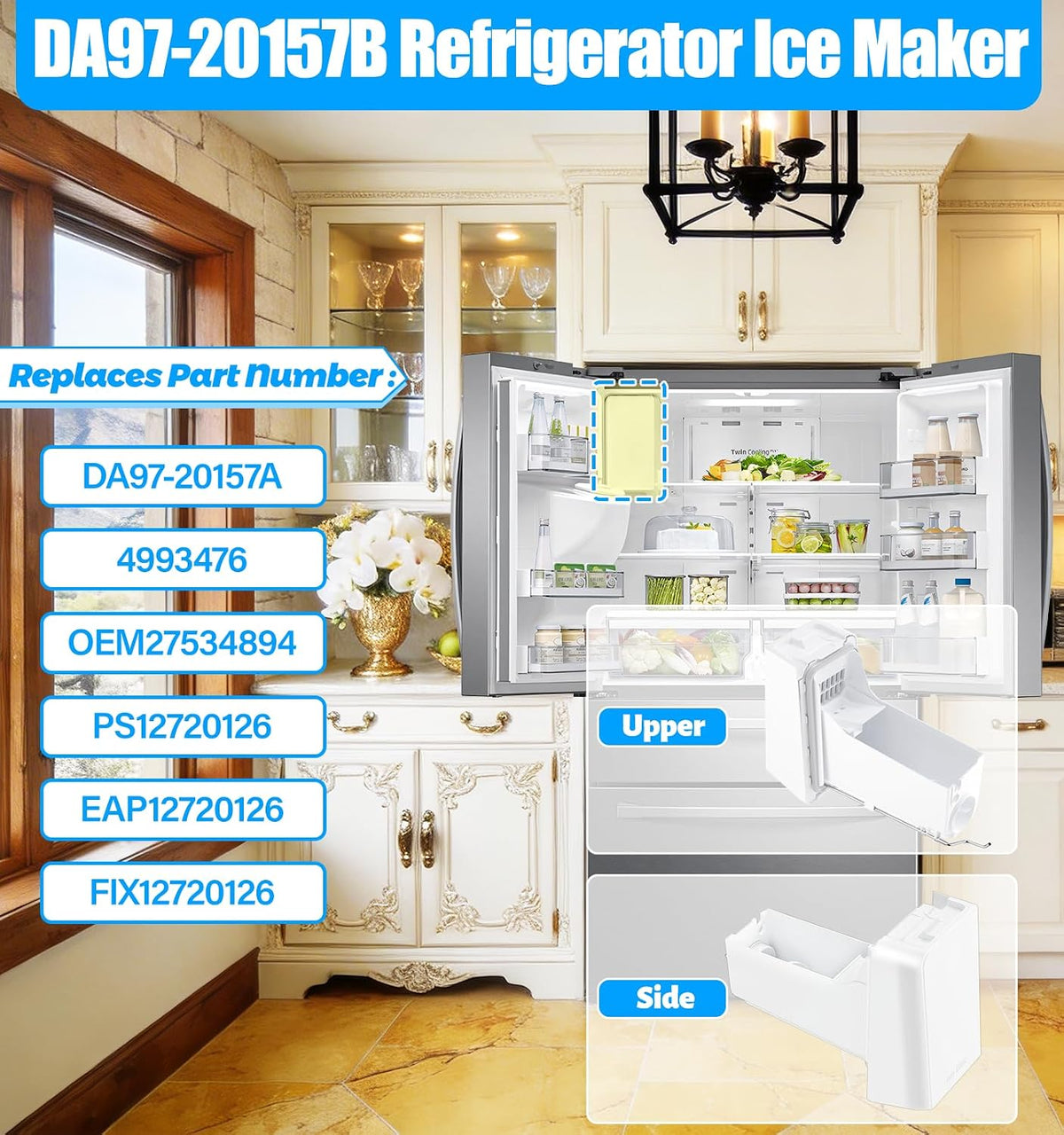 Upgraded DA97-20157B Ice Bucket DA97-20157A Tray Ice Assembly RF24R7201SR RF24R7201SG RF22R7351SR Ice Maker Compatible with Samsung Ice Maker Bucket Ice Containe Refrigerator Ice Tray Ice Bin Parts