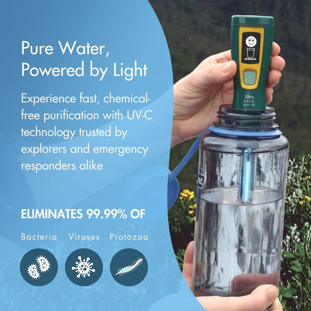 Ultra UV Water Purifier, USB Rechargeable | High-Contrast OLED Display, Treats Up to 8,000 Liters
