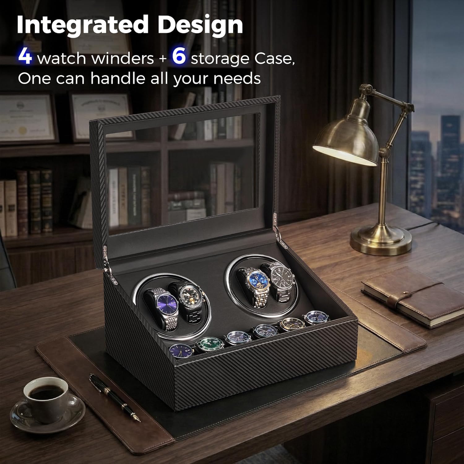 Watch Winders for Automatic Watches, 4 Watch Winder | 6 Storage Case with Quiet Japanese Motor, Automatic Watch