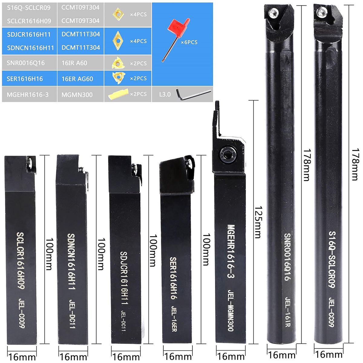 Carbide Lathe Tools - Metal Lathe Threading Tool Bit Set 21pcs - 7pcs 5/8 Inch Turning Holder Boring Bars + 14pcs Indexable Golden Carbide Inserts