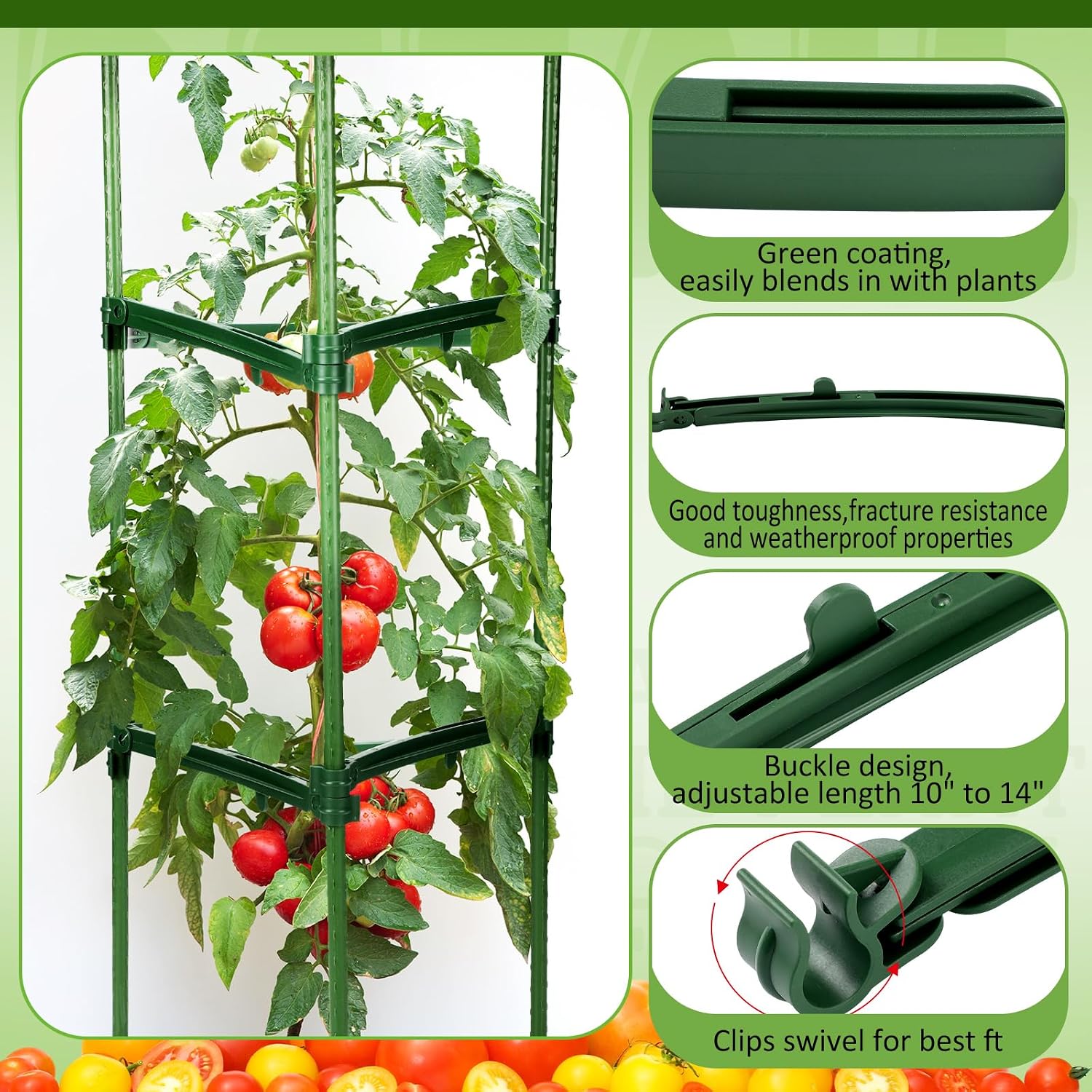24 Pcs Garden Adjustable Stake Arms for Tomato Cage 10 to 14'' Plant Stake Connectors Expandable Trellis Climbing Rod