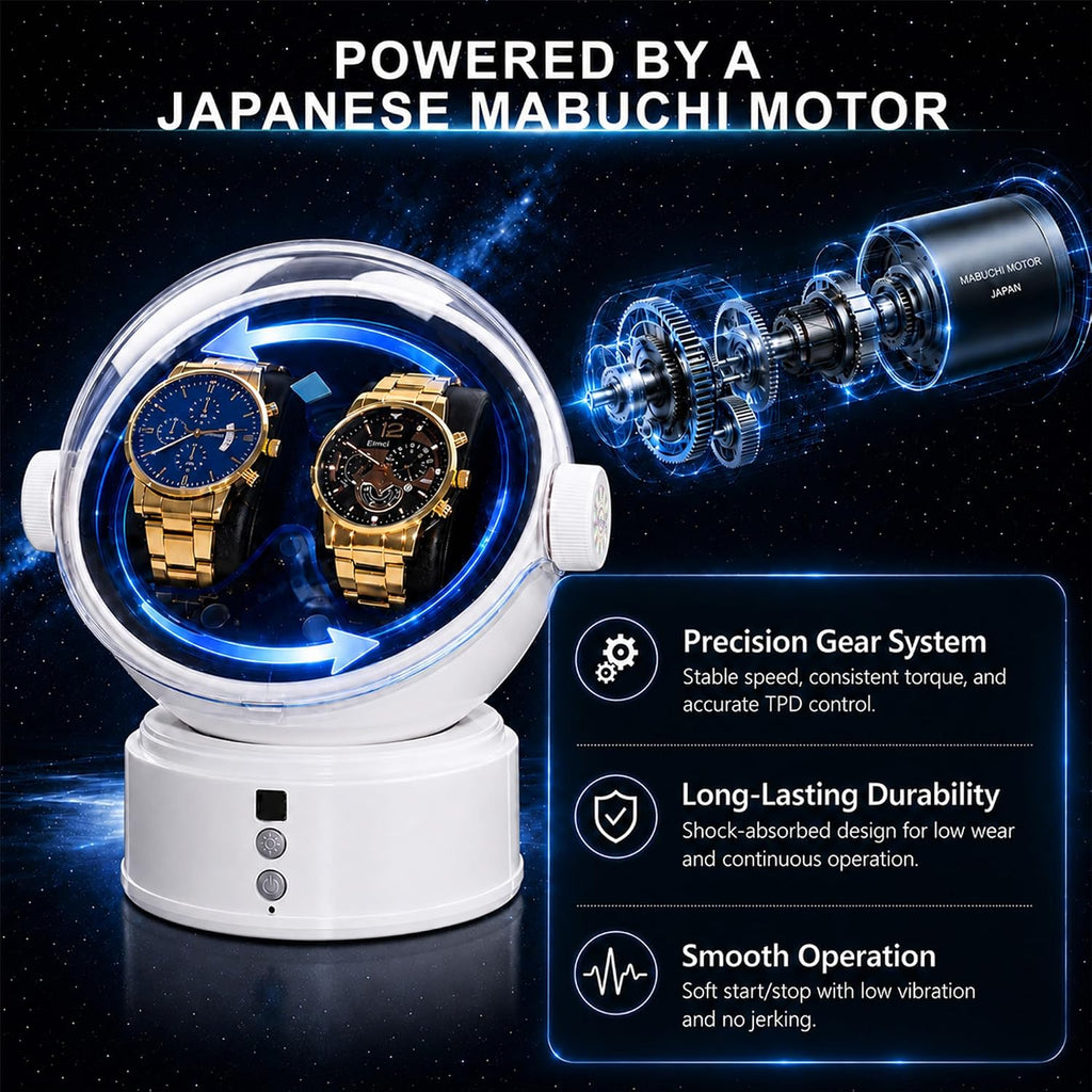 Automatic Watch Winder for Rolex and Auto Watches, Astronaut Style 2 Slots Rotating Watch Box with Blue LED &
