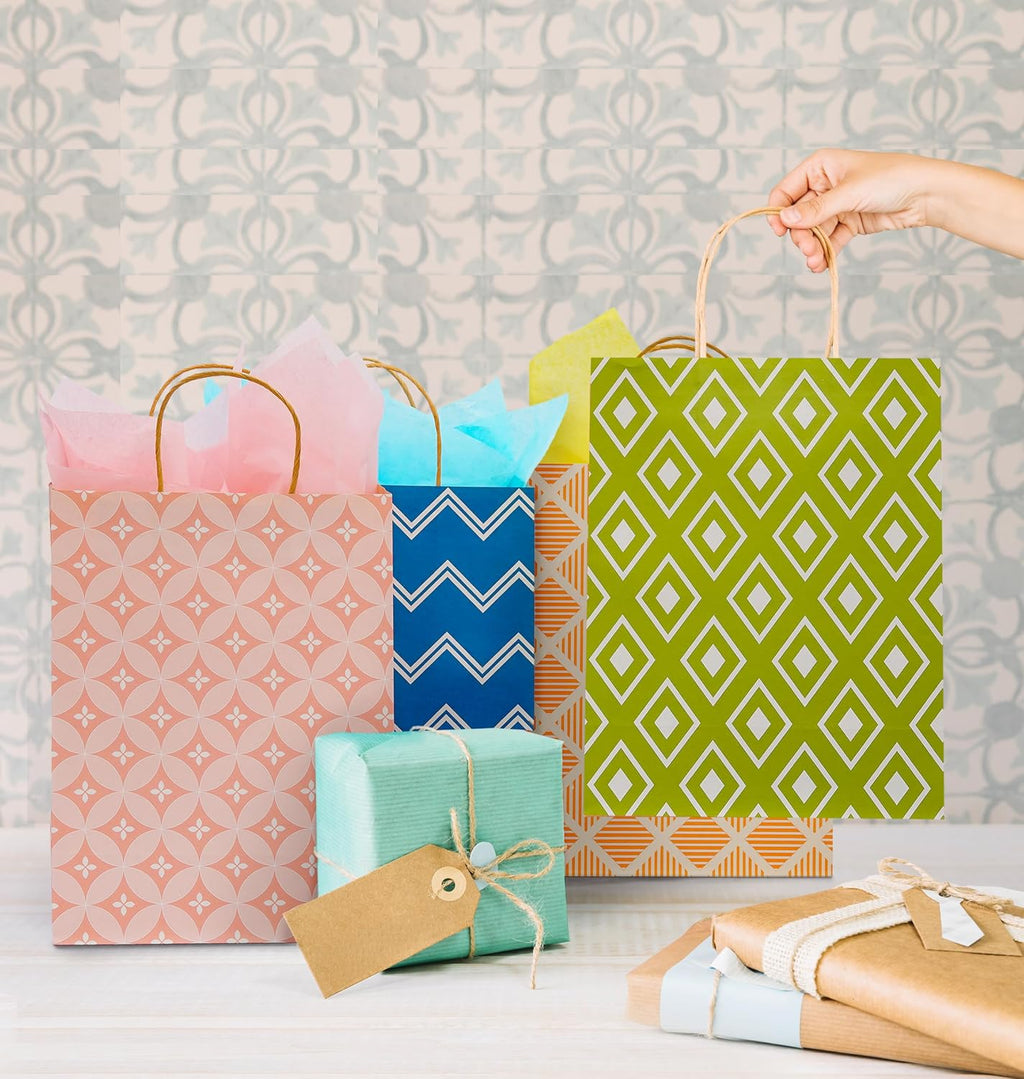 12 Pack 13" Kraft Paper Large Gift Bags with Tissue Paper