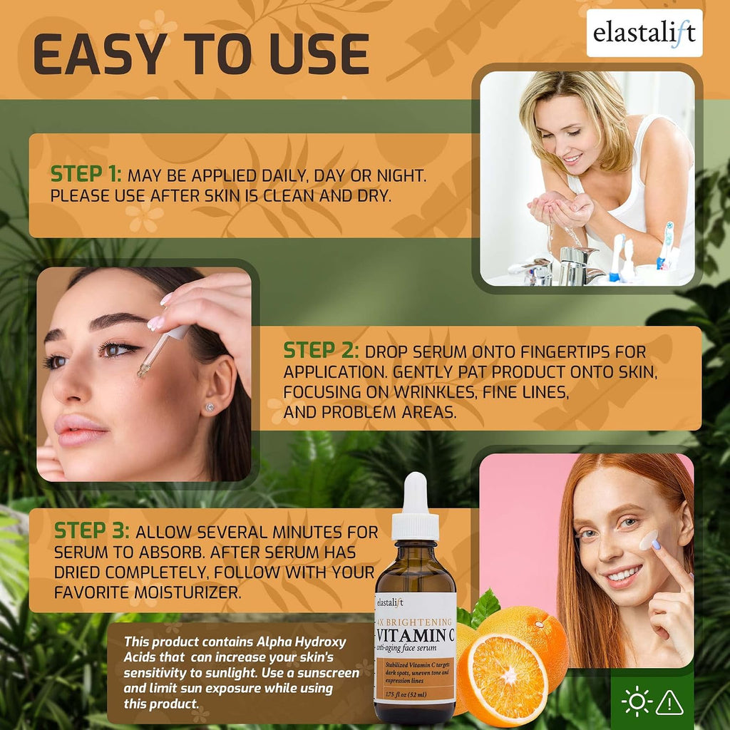 Vitamin C Facial Serum For Age Spots, Wrinkles, & Expression Lines. Anti-Aging Face Serum W/Vitamin C & Hyaluronic