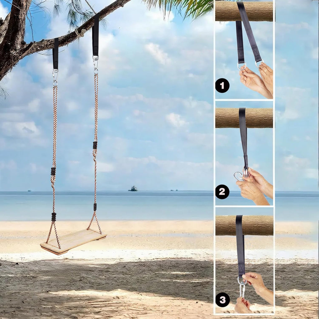 Wooden Swing Seat, Nostalgic Outdoor Wood Swing for Kids , Tree Straps Set Accessories for Backyard Patio Garden
