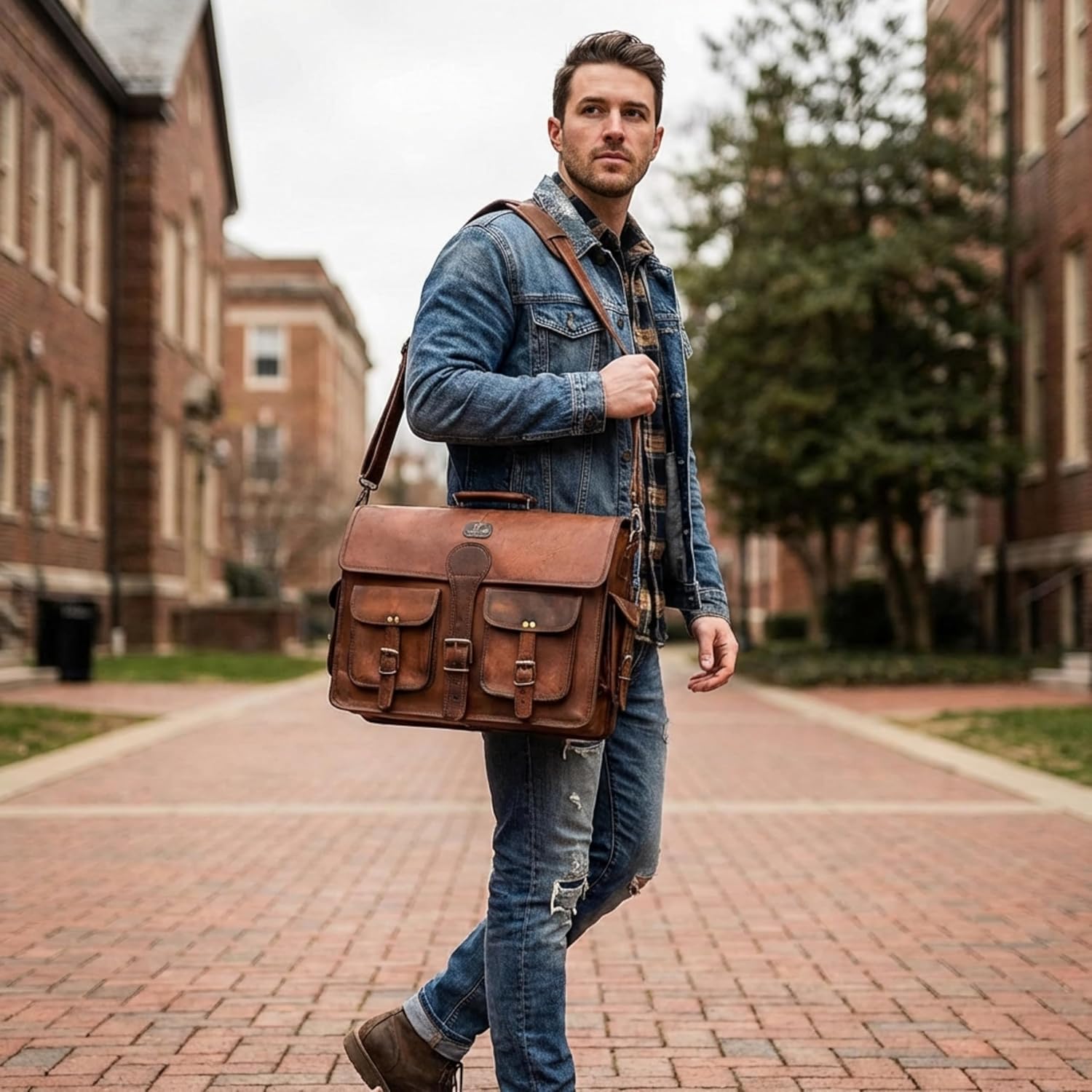 Leather Messenger Bag for Men, 18 Inch Laptop Crossbody, Handmade Leather Shoulder Satchel Bag for Men, Full Grain
