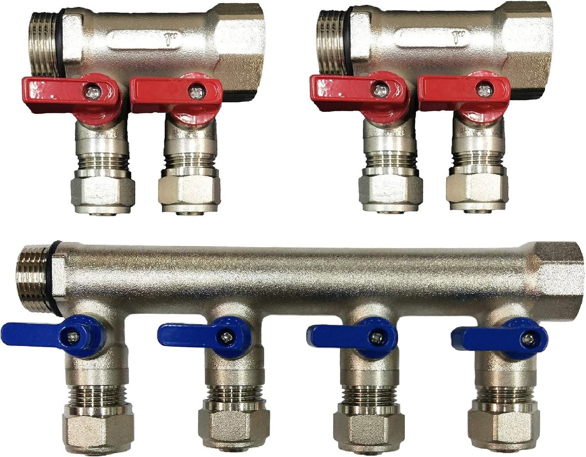 3/4" 4 Loops Plumbing Manifolds w/ 1/2" Pex Ball Valves, Red and Blue Handles