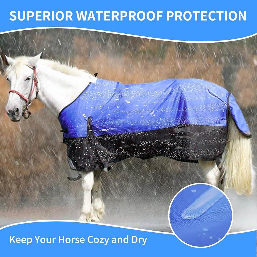 Horse Care Blankets - Winter, 1200D Waterproof, 220G Fill, Warm & Breathable Turnout Sheet, 69 Inch