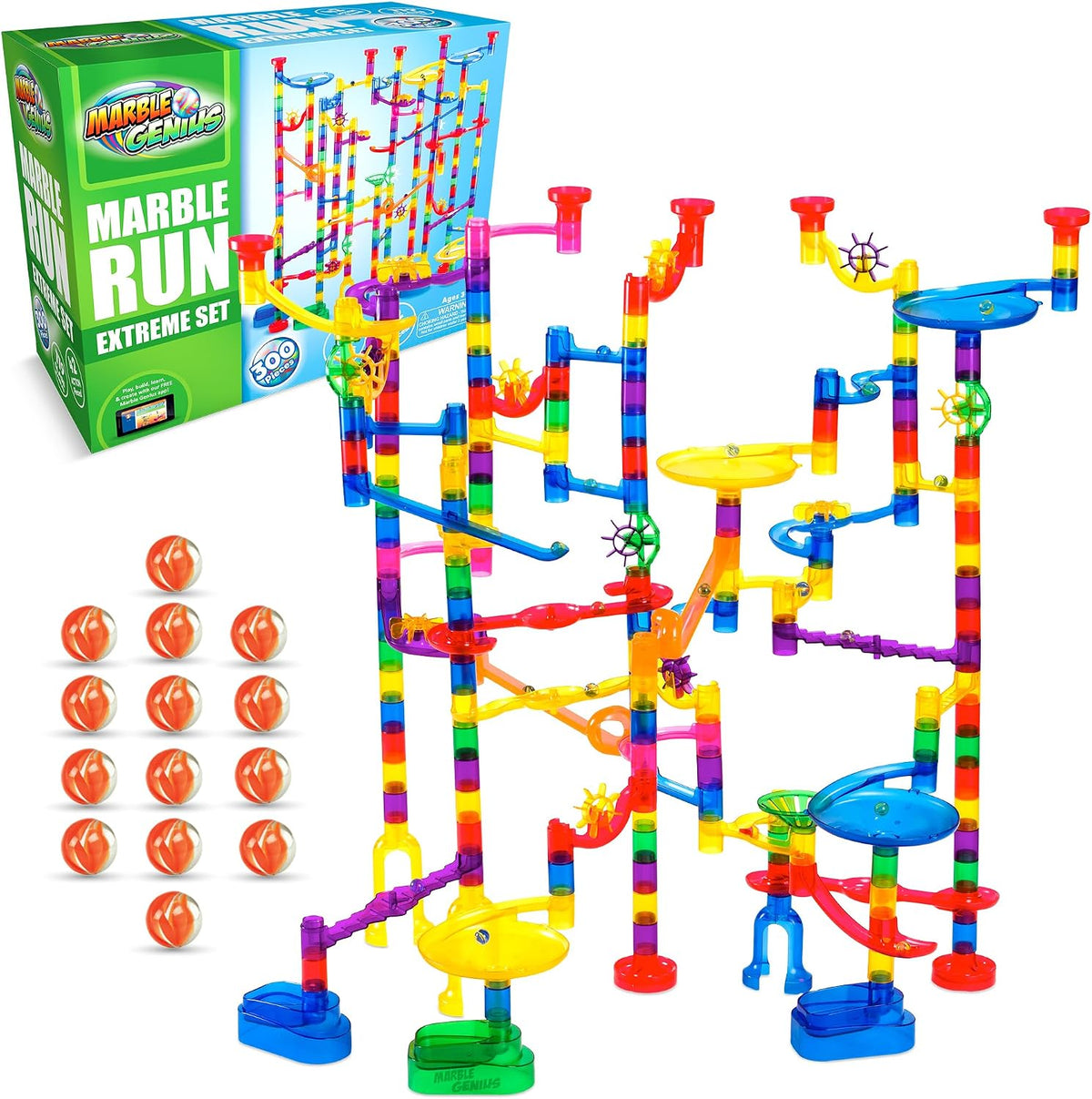 Marble Run Extreme Set, 300 Translucent Pieces, STEM Toy