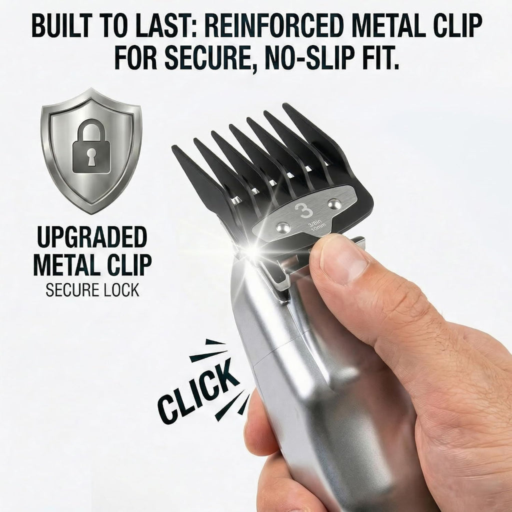 10-Piece Premium Clipper Guards Set, Upgraded Metal Clip Cutting Guides Compatible with Wahl Hair Clippers, 1/16" to