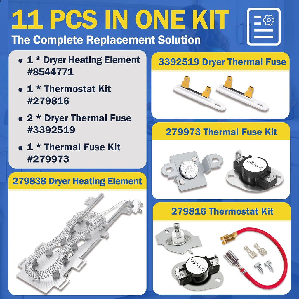 MED3000BG0 MED3000BW0 Dryer Heating Element Kit Fit for May-tag MED4000BW0 MED3500FW0 MED5500FC0 MED7100DW1 MED5500FW0 MED7000XG1 MED6000AW0 MED8200FC0 MED7000AG0 MED8000AG0 MED7000XR0 MED6000XR0