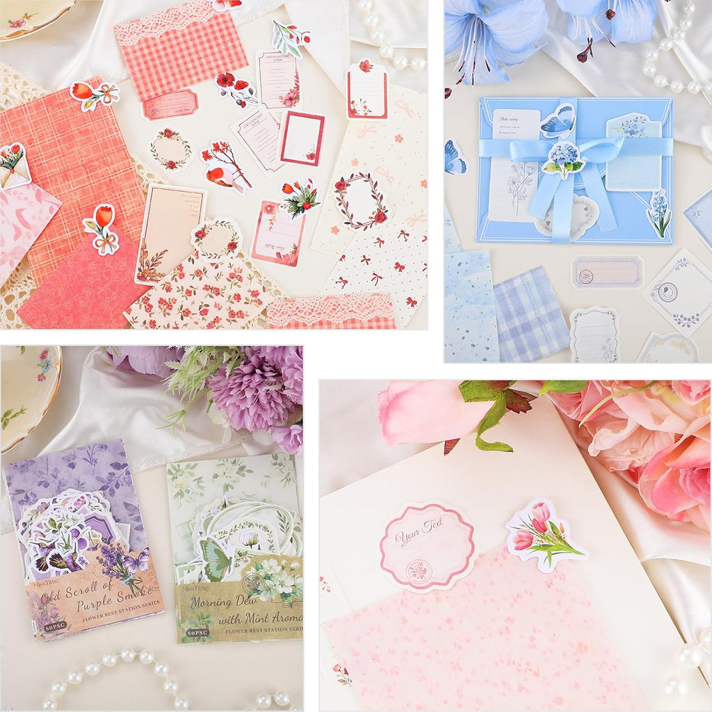480 Pcs Floral Scrapbook Paper Junk Journal Stickers Supplies 6 Spring Scrapbook Supplies for Planner Journaling Album