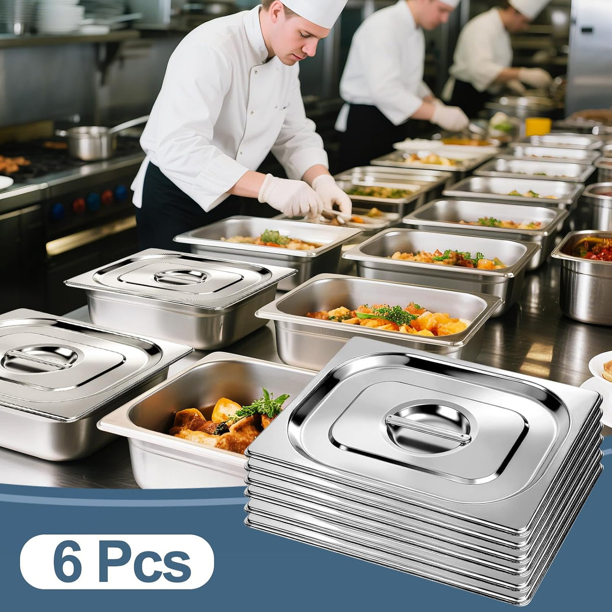 6 Packs 1/2 Half Size Hotel Pan Lids, 12.9''L x 10.6''W Stainless Steel