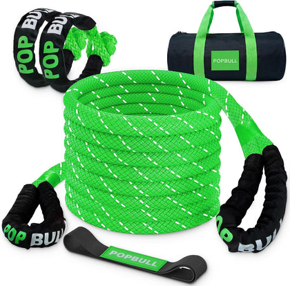 Kinetic Recovery Rope,(1in x 30ft Green) 48,500lbs Snatch Strap, Heavy Duty Stretch Nylon Towing Ropes with 2pcs Soft