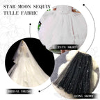1 Yard Glitter Tulle, Star Moon Sequin, 54" Wide White