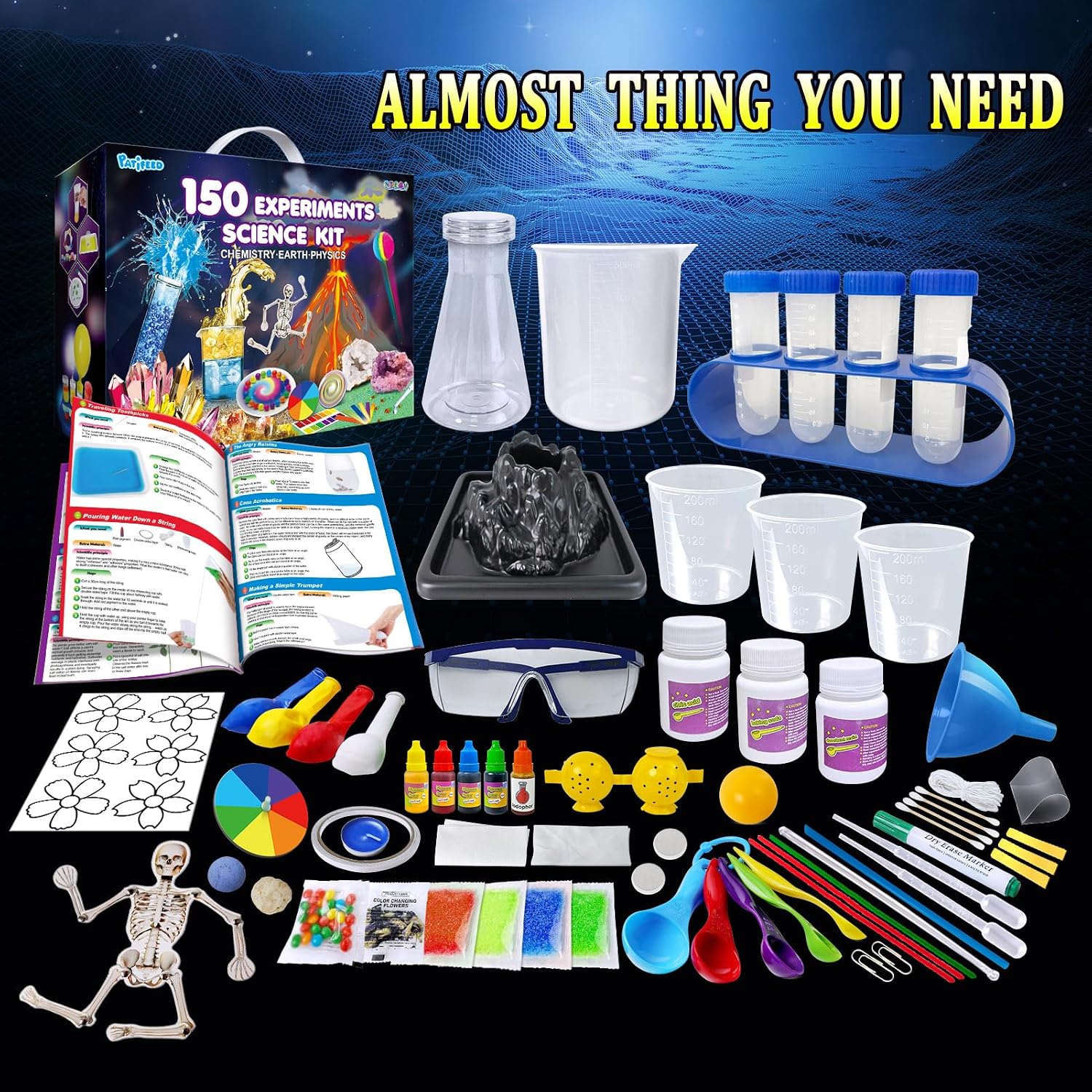 150 Experiments Science Kit for Kids Chemistry Set | S.T.E.M Toys, Break Your Own Geodes, Volcano Eruption, Crystal