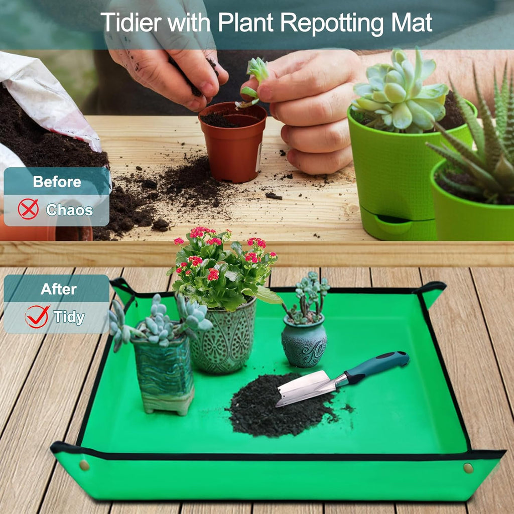 7-Piece Gardening Tools Set, Heavy Duty Garden Tools Kit with Garden Trowel, Garden Hand Shovel, Repotting Mat, Rust