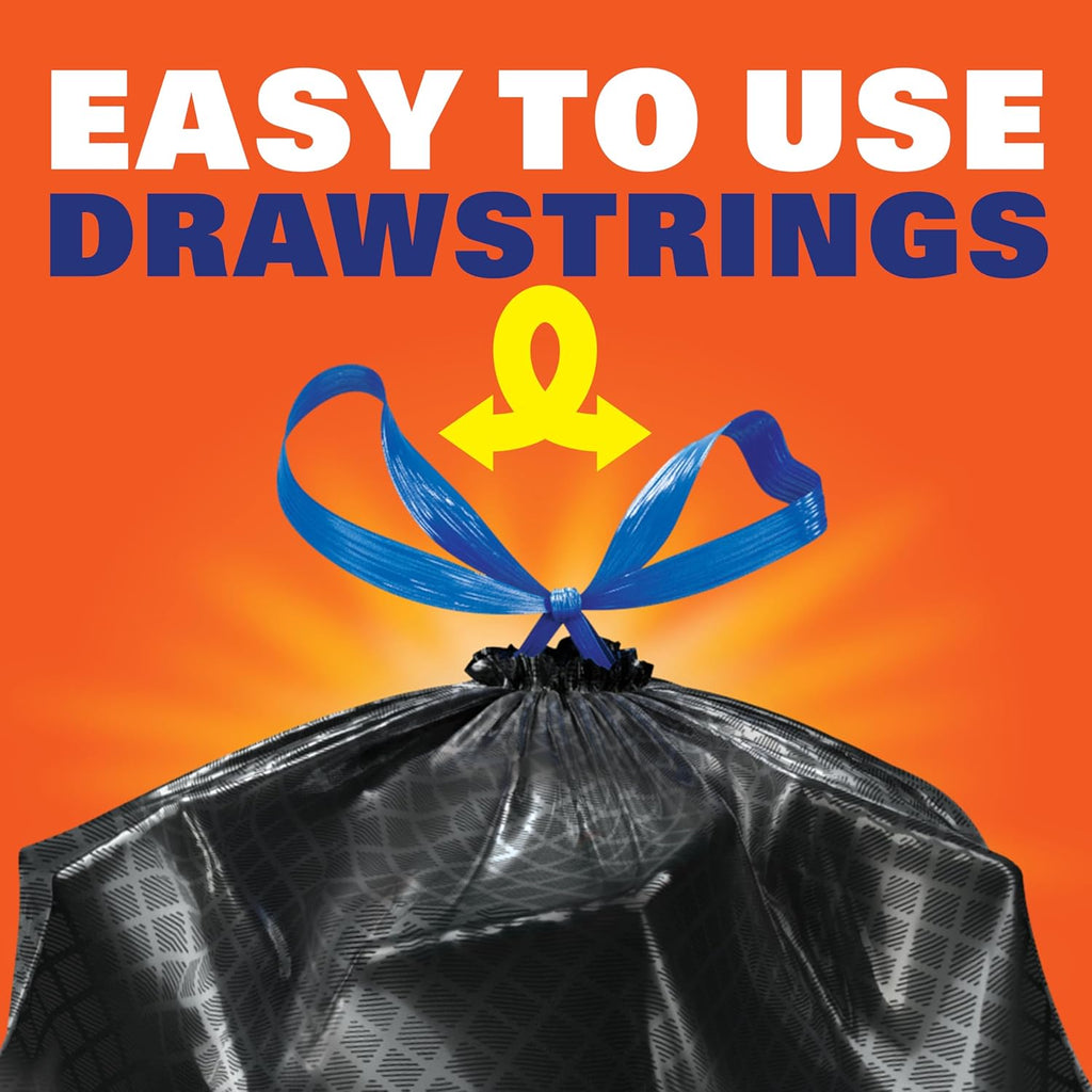 Ultra Strong 33 Gallon Trash Bags, Black, Unscented, 40ct | 33G Extra Large Trash Bags with Drawstrings, Resists
