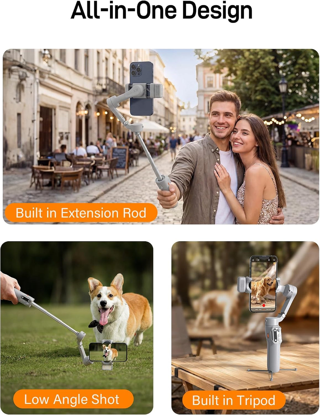 iSteady X3 Gimbal Stabilizer with Remote, Fill Light & Tripod, Gray | Detachable Remote, iSteady 8.0 Anti-Shake