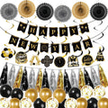 2026 New Year Decorations – Black Gold New Year’s Eve Party Supplies with Happy New Year Banner, Hanging Swirls with