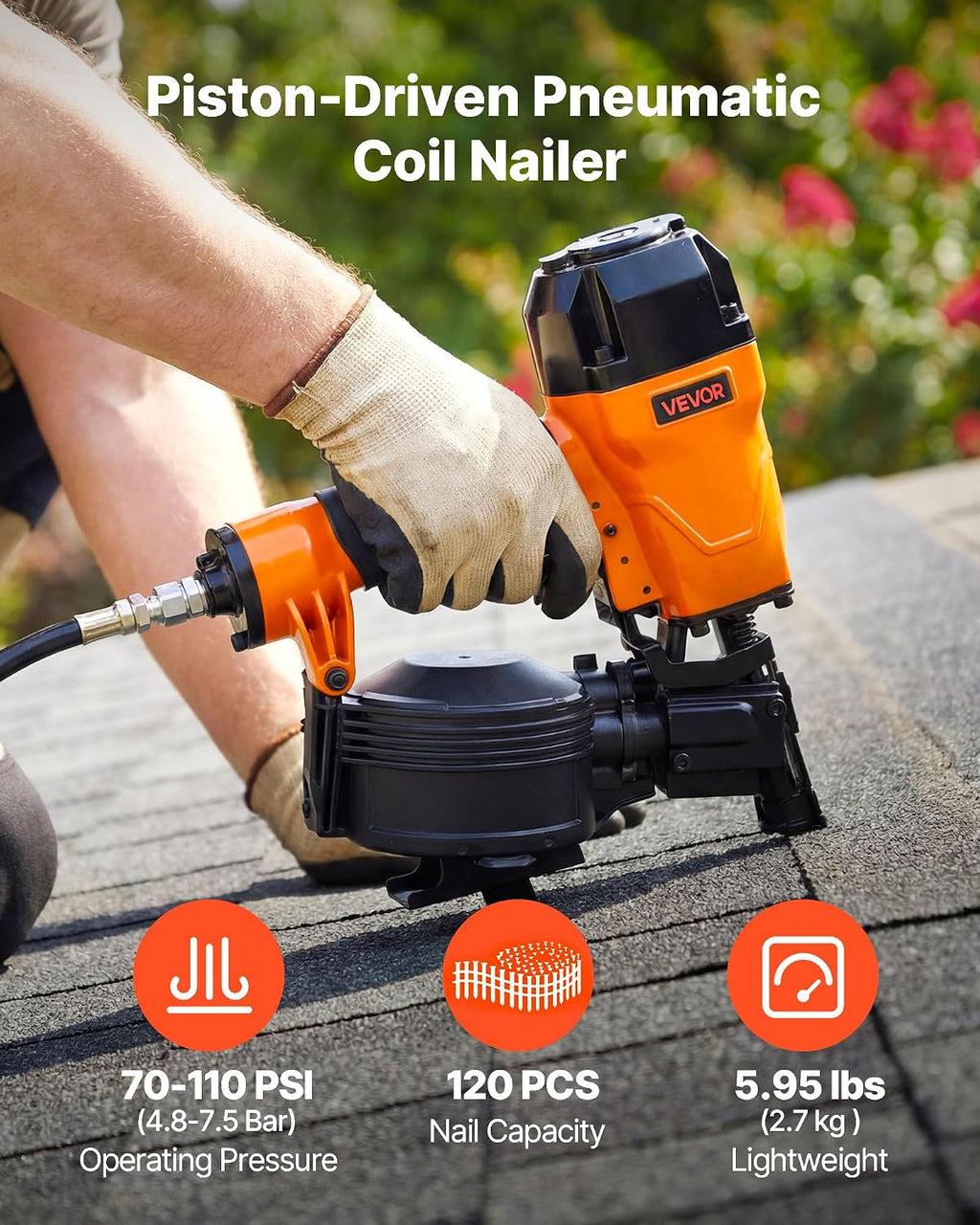 Air Roofing Nailer CN45C, 3/4" to 1-3/4" 15 Degree Roofing Nail Gun with Two Firing Modes & Tool-Free Depth