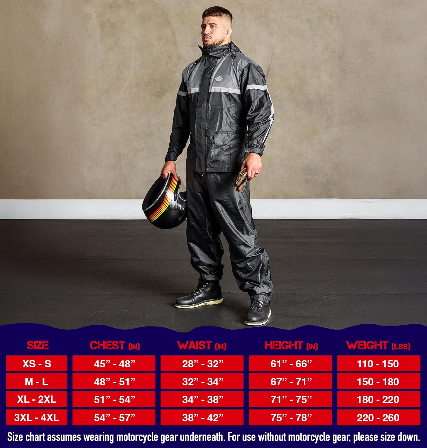 Waterproof Motorcycle Rain Suit, 2-Piece Reflective Gear, Lightweight Riding Jacket & Pants, Protective Raincoat with