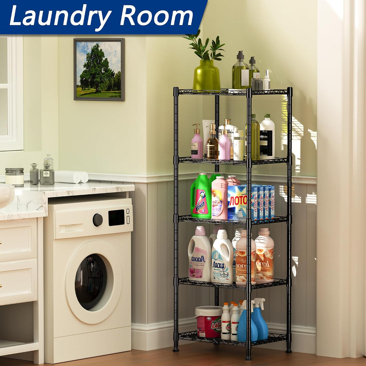 5-Wire Shelving Metal Storage Rack Adjustable Shelves,Standing Storage Shelf Units for Laundry Bathroom Kitchen