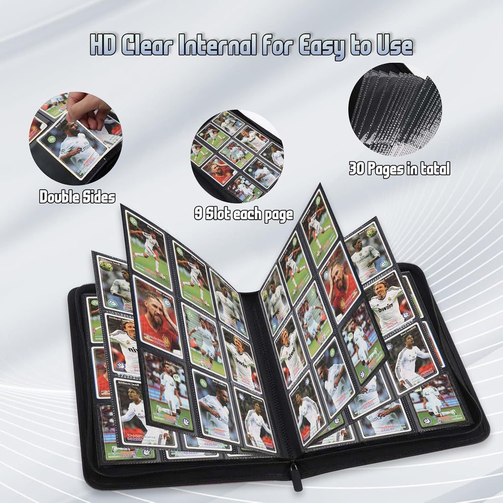 Card Binder 9 Pocket, Double Sided Pockets Trading Card Binder with 30 Sleeves, Premium Zip Trading Card Holder
