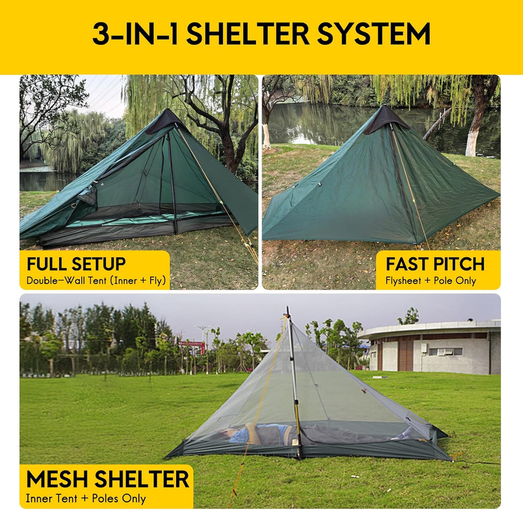 LANSHAN Ultralight Tent 3-Season Backpacking Tent for 1-Person or 2-Person Camping, Trekking, Kayaking, Climbing, Hiking