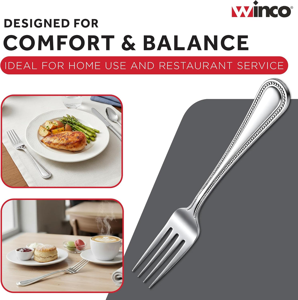 12-Piece Dots Dinner Fork Set, 18-0 Stainless Steel,Silver