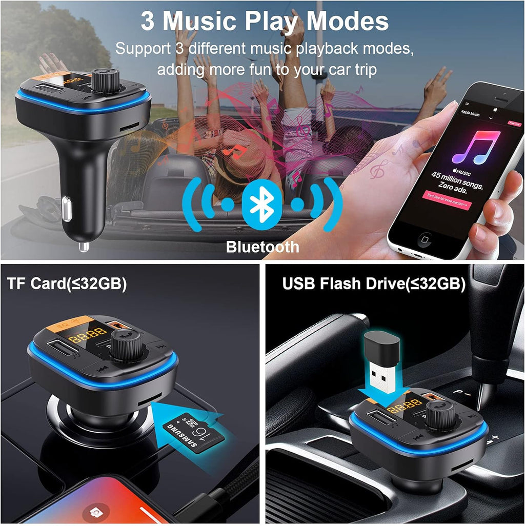 Bluetooth FM Transmitter for Car - BAISHUN Bluetooth 5.0 Adapter PD20W+QC3.0 Cigarette Lighter Radio Receiver Music