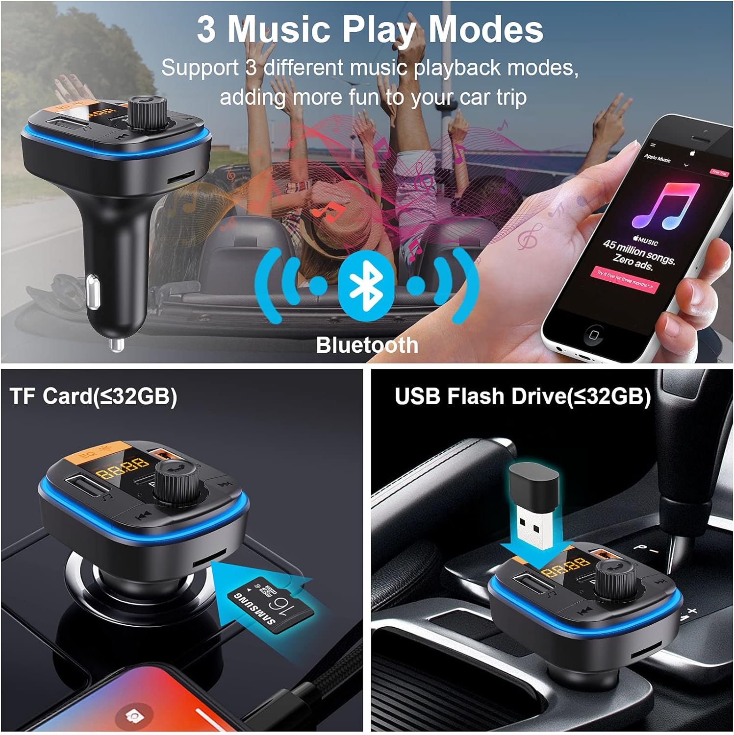 Bluetooth FM Transmitter for Car - BAISHUN Bluetooth 5.0 Adapter PD20W+QC3.0 Cigarette Lighter Radio Receiver Music
