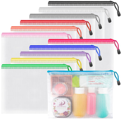12 Pack A5 Mesh Zipper Bags, Color Coded Craft Storage Organizer